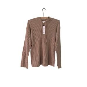 The Drop Women’s Tan XS Long Sleeve Ribbed Drawstring Hoodie